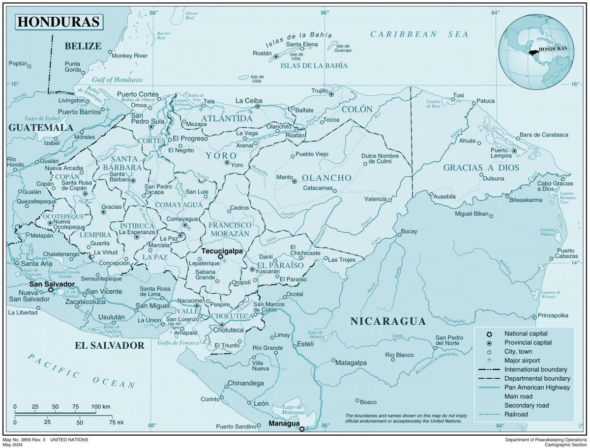 map of physical map of Honduras