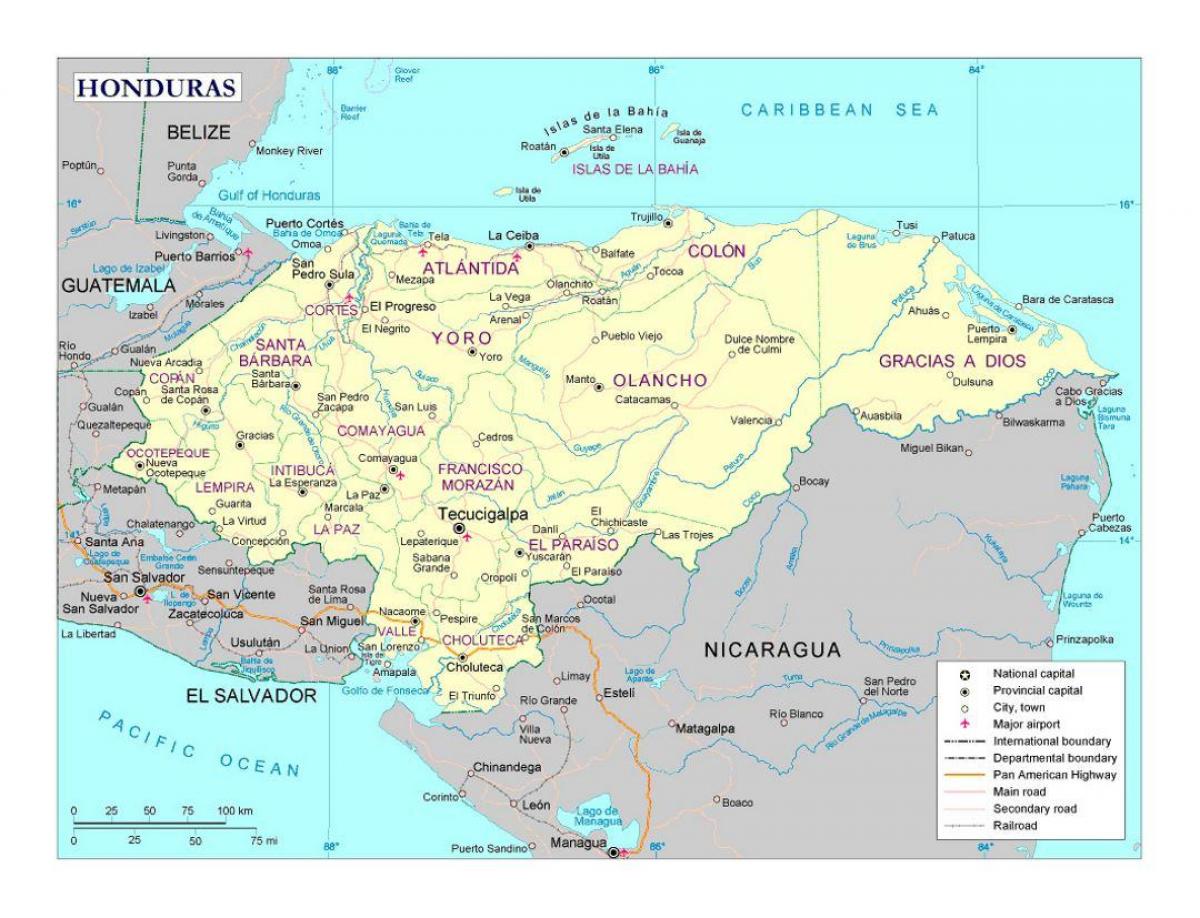 Honduras map with cities