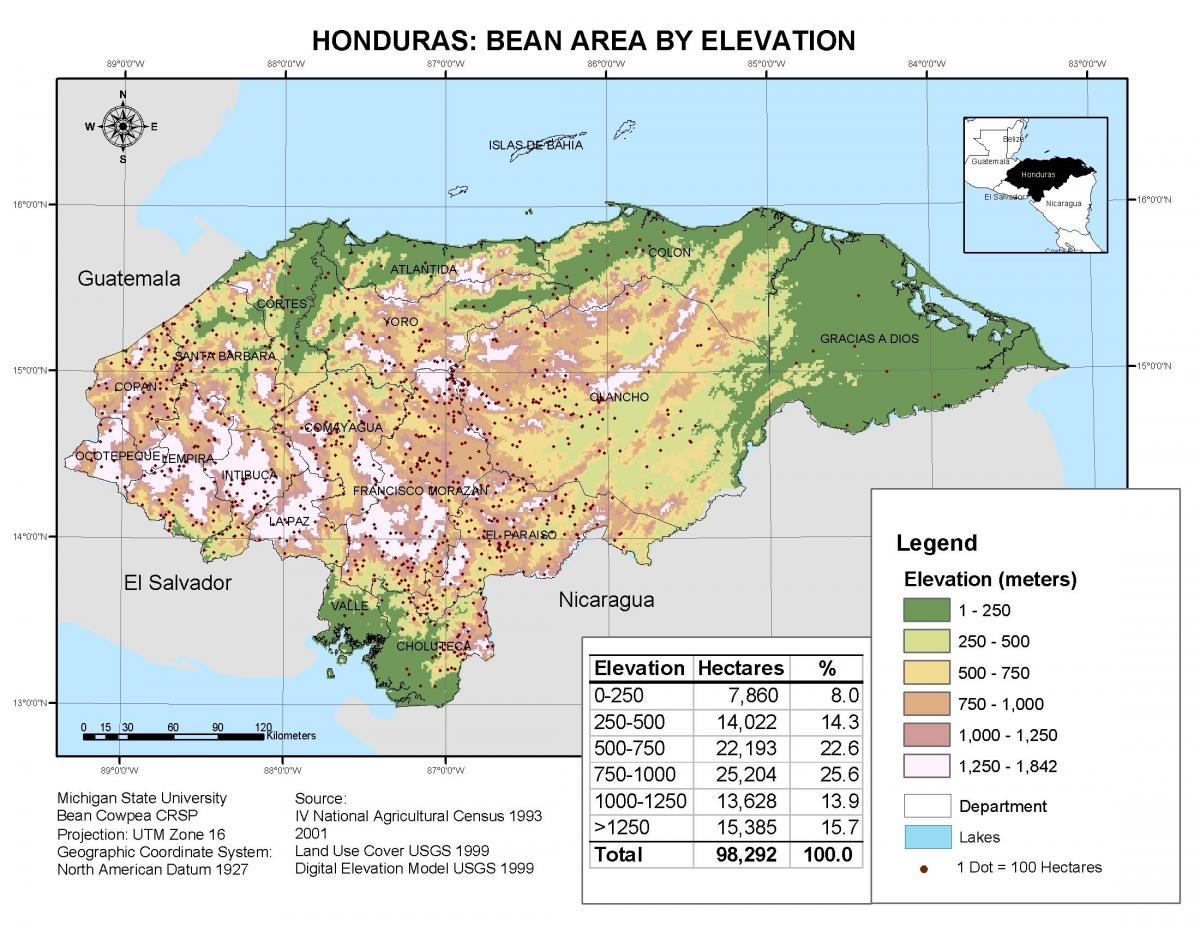 map of Honduras elevation