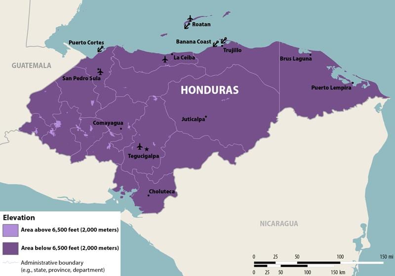 map of Honduras zika