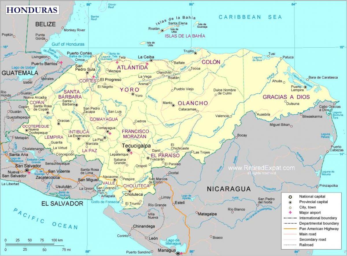 map of political map of Honduras
